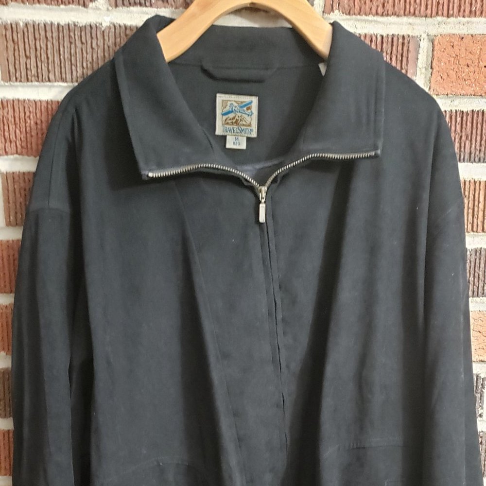 Vtg TRAVEL SMITH Men's Zip Up Black Coat Jacket